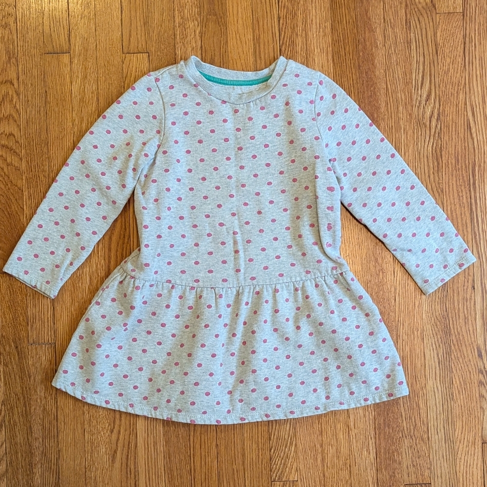 Mini Boden Heather Gray Dress with Pink Polka Dots